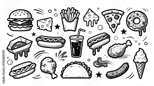 set of hand drawn illustrations fastfood