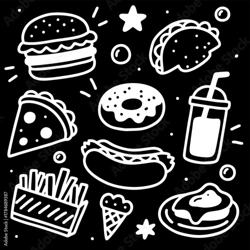 fast food icons black background