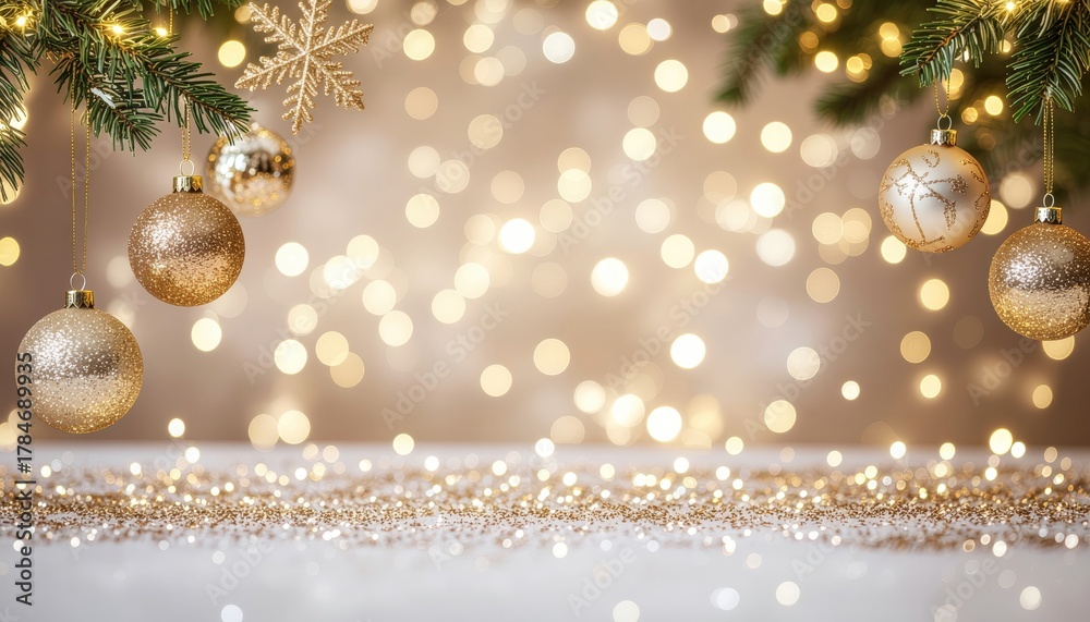 Obraz premium Enchanting christmas ornaments and twinkling lights holiday celebration decor festive atmosphere close-up joyous vibes