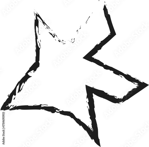 Artistic shape with sharp edges, outlined with hand-drawn brush strokes, forming an abstract figure.