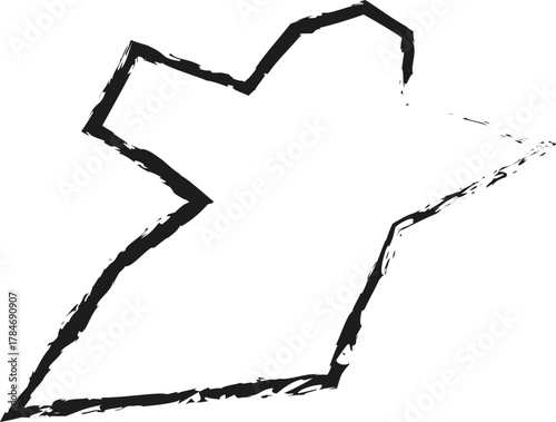 Shape with asymmetrical sides outlined by fine brush strokes creating a solid polygonal figure.