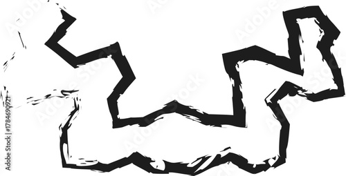 Complex organic shape with straight edges outlined with fine brush strokes.