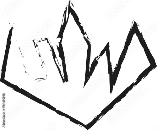 Organic shape with sharped appendages outlined by irregular brush strokes in a creative design.