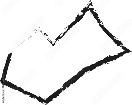 Irregular geometric figure with hard lines outlined in fine brush strokes.