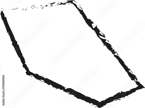 Irregular organic shape with a squared form outlined with fine brush strokes.