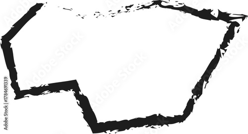 A square-shaped form with rigid and defined lines, outlined with hand-drawn brush strokes.