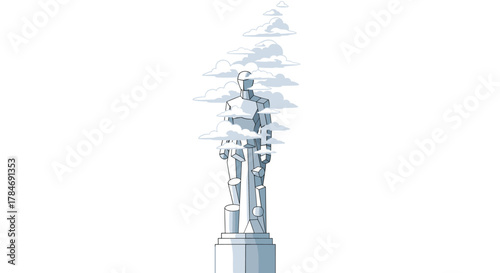 Abstract Sculpture of a Humanoid Figure with Geometric Shapes, Generative AI.