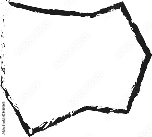 A squared form with hard edges outlined by irregular brush strokes, giving a rigid appearance.