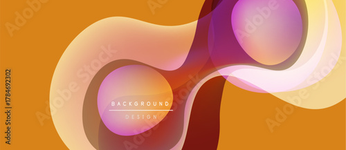 Abstract fluid shapes, warm colors blend. Orange, red, purple gradients create dynamic background design. Smooth curves suggest movement.