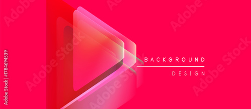 Bright pink backdrop features layered triangles. Gradient colors shift from red to white. Text reads background design. Modern, minimalist aesthetic.