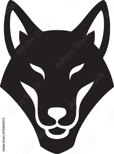 A striking black and white illustration of a wolf s head silhouette