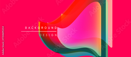 Abstract vibrant design. Overlapping colorful shapes create dynamic visual effect. Pink background enhances modern aesthetic.
