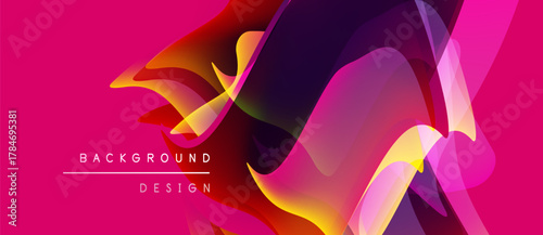 Abstract vibrant background. Fluid shapes blend, creating dynamic visual experience. Pink, purple, yellow hues dominate composition. Modern design element.