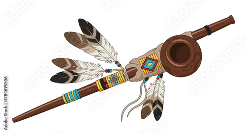Native American Peace Pipe Illustration Traditional Smoking Ceremony Symbol