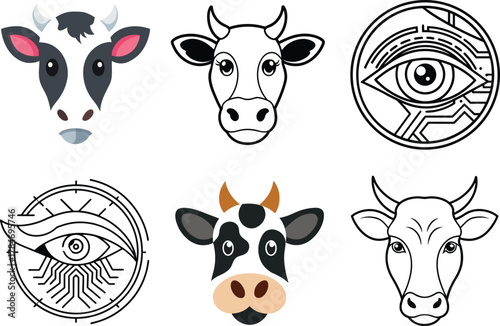 Cow nose print biometric identification and digital retina scan vector art