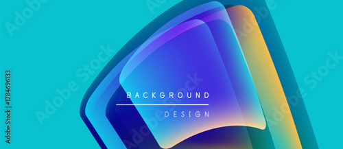 Abstract vibrant layers create dynamic background. Gradient colors blend, forming modern design element. Text reads background design.
