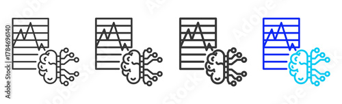 Predictive Modeling Icon Set Collection in Creative Outline Style for Business Intelligence Dashboard Data Analysis Visualization Forecast Report AI Analytics and Performance Design