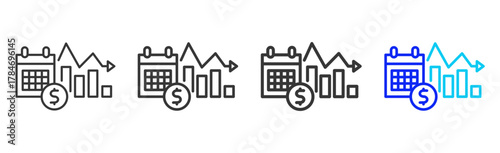 Sales Forecasting Icon Set Collection in Creative Outline Style for Business Intelligence Dashboard Data Analysis Visualization Forecast Report AI Analytics and Performance Design