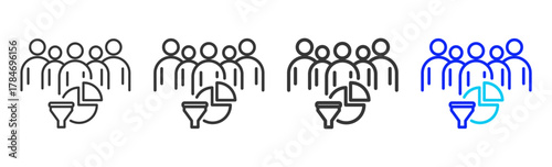 Customer Segmentation Icon Set Collection in Creative Outline Style for Business Intelligence Dashboard Data Analysis Visualization Forecast Report AI Analytics and Performance Design