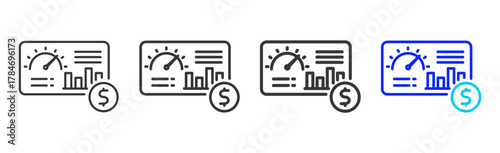 Financial KPI Icon Set Collection in Creative Outline Style for Business Intelligence Dashboard Data Analysis Visualization Forecast Report AI Analytics and Performance Design