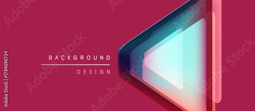 Abstract geometric design. Pink backdrop features layered translucent shapes, creating depth. Text reads background design. Minimalist style.