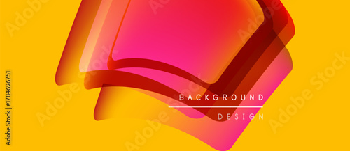 Abstract vibrant design features layered shapes, gradients. Yellow backdrop complements pink, orange hues. Text reads background design.