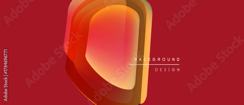 Abstract red design features layered shapes, gradients, text reading background design. Modern, dynamic visual presentation.