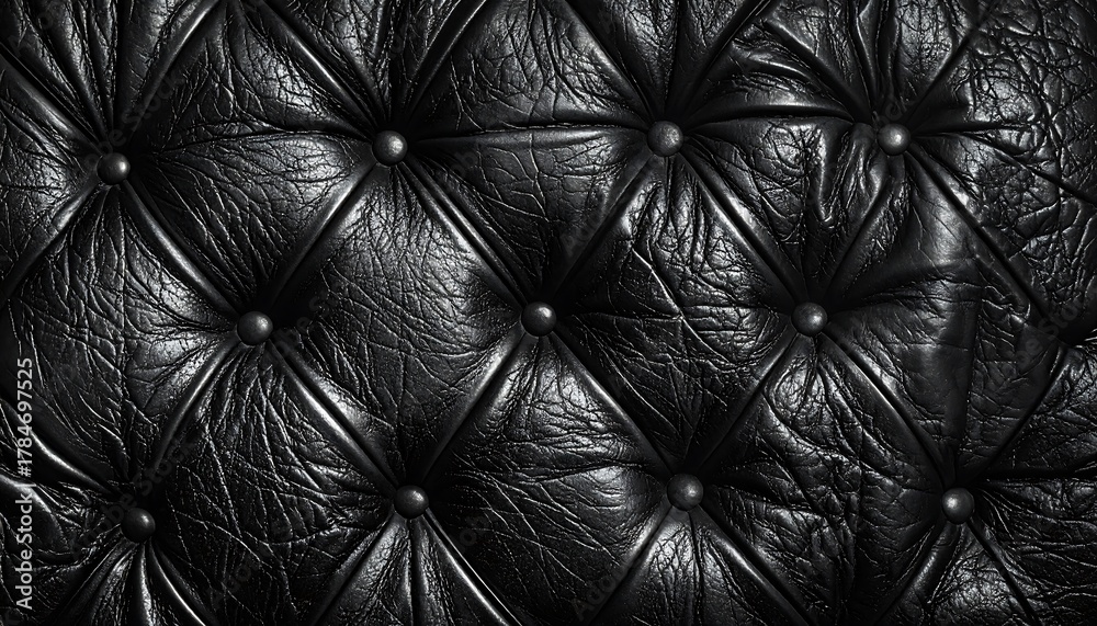 Obraz premium Close-up of Luxurious Black Leather Upholstery with Detailed Button Tufting