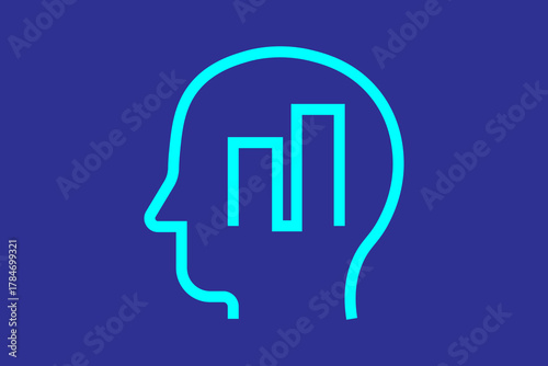 The main element is an outline of a human head or profile, facing to the left. The outline is drawn with a bright, light blue (cyan/teal) line.