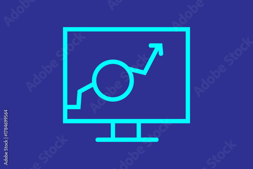 Art & The outer shape is an outline of a desktop computer monitor or screen, rendered in a bright, light blue (cyan/teal) line,