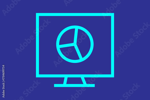 The outer shape is a clean outline of a desktop computer monitor or screen, rendered in a bright, light blue (cyan/teal) line, complete with a small, centered stand.