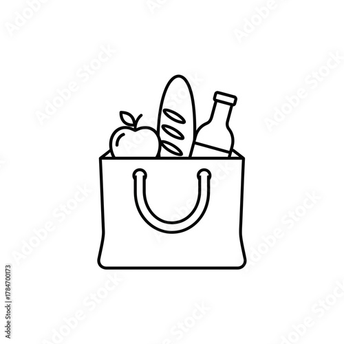 Grocery Shopping Bag with Food Line Art Icon