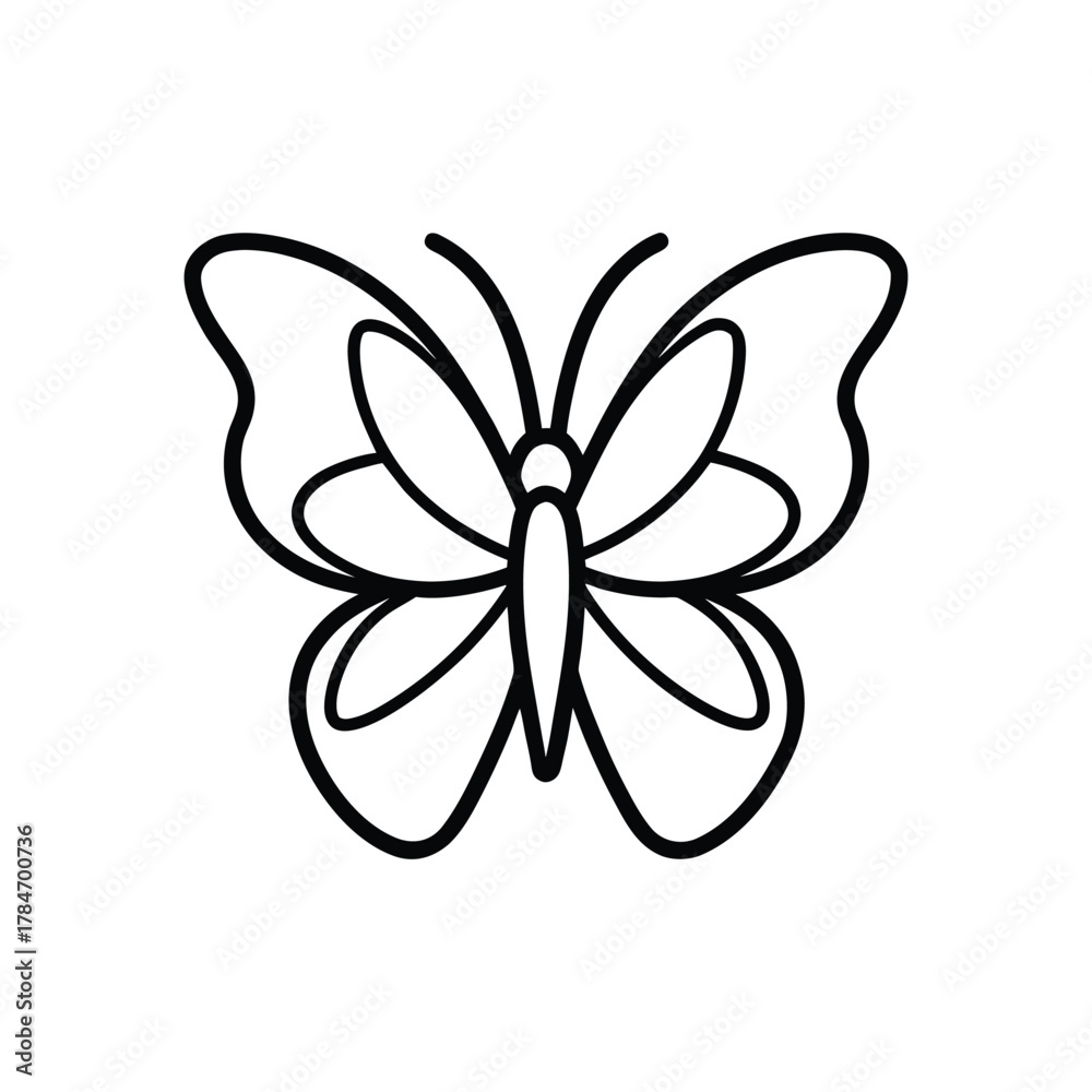 Obraz premium Simple black line art butterfly illustration isolated on white background