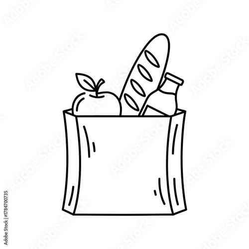 Grocery Shopping Bag with Food Line Art Icon
