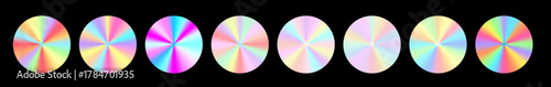 Shiny holographic swatch set with smooth iridescent tones. Metallic gradient reflections create a luminous swatch holographic gradient look.