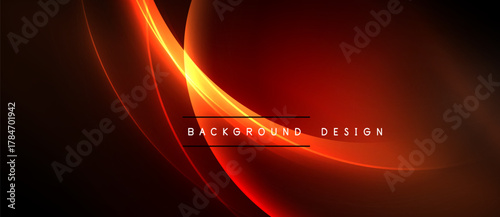 Abstract red lines curve over dark background. Smooth shapes create dynamic visual effect. Elegant design suitable for presentations.