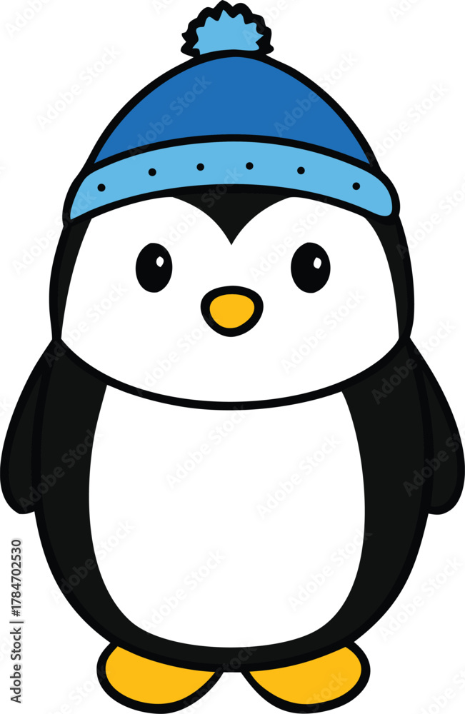 Naklejka premium Cute Kawaii Penguin Wearing Knit Hat Artwork