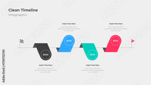 Clean Wavy Timeline Infographic Template for Business Project with Year History Diagram