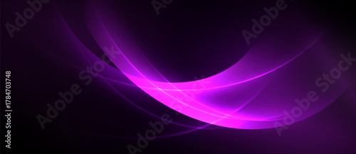 Abstract purple lines curve across dark background. Bright glow emanates from central intersection, creating dynamic visual effect.