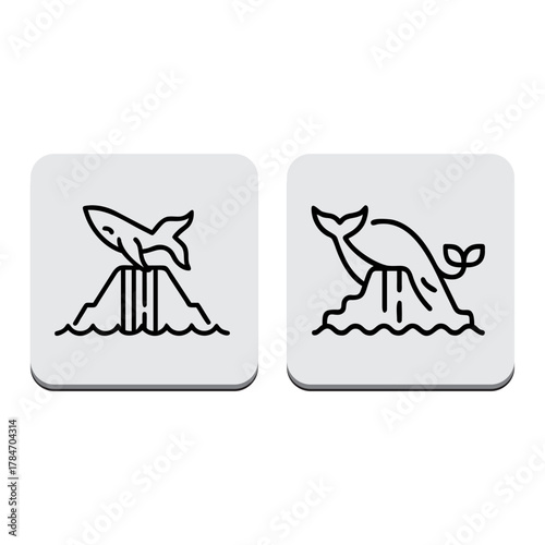 Cute black silhouette cartoon vector icon of a happy fish farm animal illustration art design