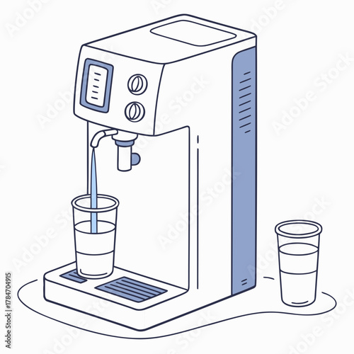 Modern water dispenser pouring fresh water into a clear glass