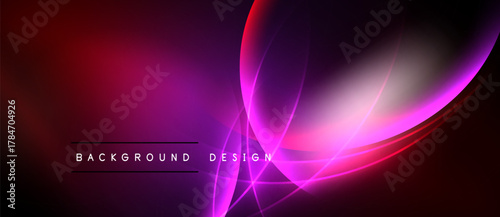 Abstract vibrant background. Smooth curves, glowing lines create dynamic visual effect. Dark shades contrast bright colors. Modern design element.
