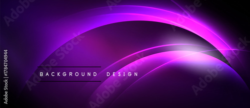 Abstract purple design. Glowing curves create dynamic visual effect. Dark background emphasizes bright lines, modern aesthetic.
