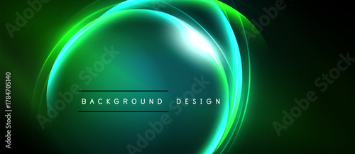 Abstract green neon glow. Smooth lines create circular shapes, vibrant illumination. Dark background emphasizes bright energy, modern design element.