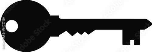 Black key silhouette vector illustration symbolizing security, privacy, access control, locking mechanism, protection, and traditional metal tool for stock use