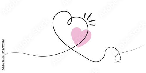 One continuous drawing of heart and color shape love sign. Thin flourish and romantic symbols in simple linear style. Editable stroke. Doodle vector illustration