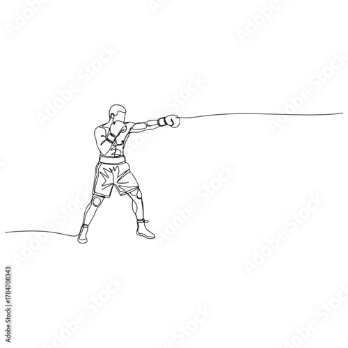 Continuous Line Drawing of a Boxer Delivering a Punch