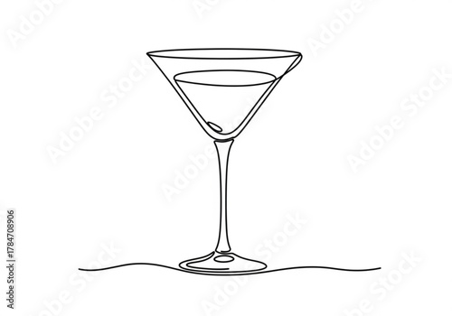 Minimalist continuous line drawing of a martini glass