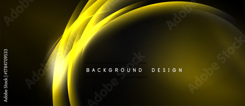 Abstract golden waves over black background. Elegant design with smooth curves, creating dynamic visual effect. Simple text overlay present.