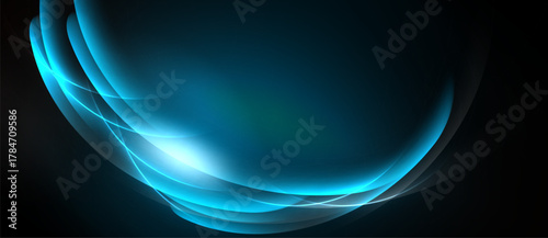 Abstract blue light curves form elegant shape. Dark background emphasizes glowing lines, creating modern visual.